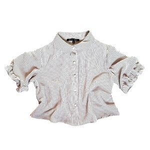 Black & White Pin Stripes Ruffle Sleeve Cropped Top